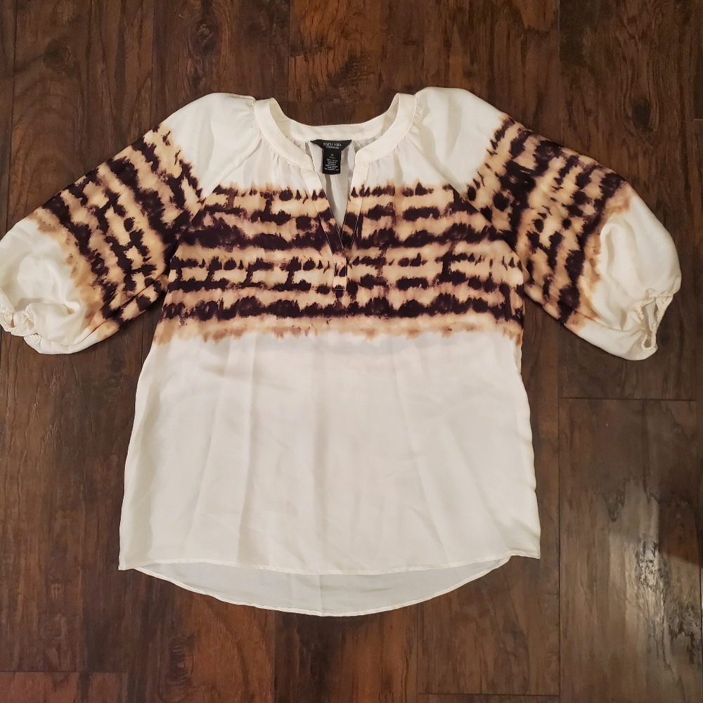 Simply Vera Vera Wang Blouse Womens Vneck Chiffon Ivory Workwear Satin Size M